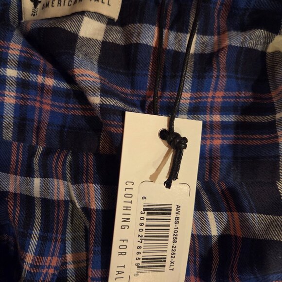 American Tall Flannel Button-Up Shirt for Tall Women in Cobalt, Navy, and Peach - Picture 4 of 4